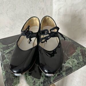 Classic Black Patent Kids tap Shoes with Ribbon Tie